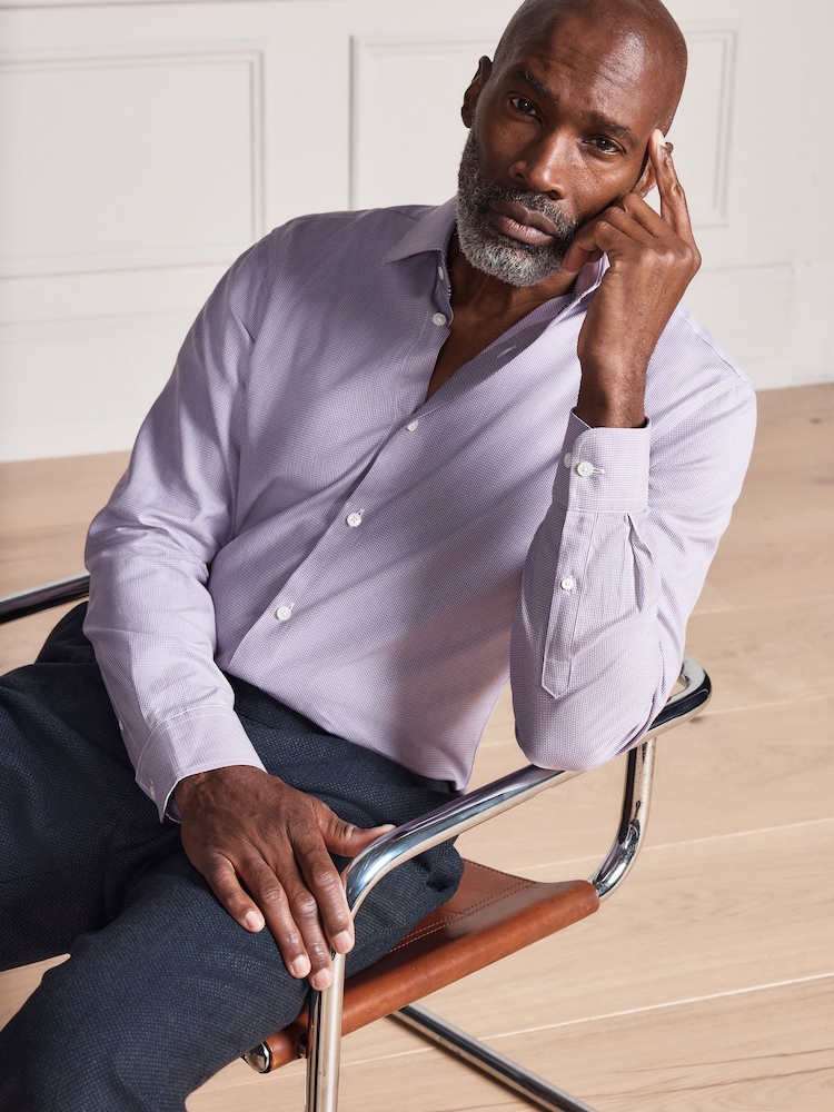Purple Slim Fit Signature Two-Fold Cotton Textured Smart Shirt - Image 1 of 9 Purple Slim Fit Signature Two-Fold Cotton Textured Smart Shirt - Image 1 of 9