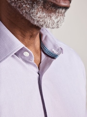 Purple Slim Fit Signature Two-Fold Cotton Textured Smart Shirt - Image 5 of 9
