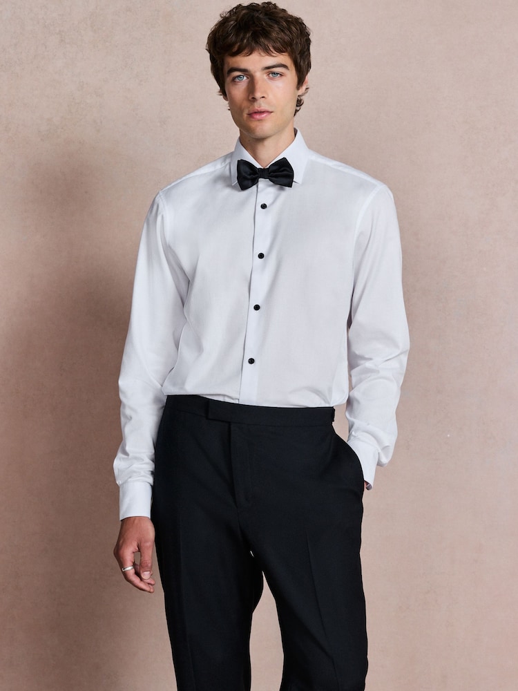 White Regular Fit Occasion Cotton Rich Textured Shirt And Black Satin Bow Tie Set - Image 1 of 10 White Regular Fit Occasion Cotton Rich Textured Shirt And Black Satin Bow Tie Set - Image 1 of 10