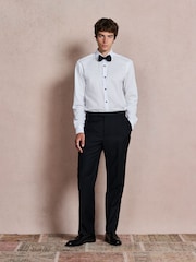 White Regular Fit Occasion Cotton Rich Textured Shirt And Black Satin Bow Tie Set - Image 2 of 10