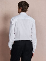 White Regular Fit Occasion Cotton Rich Textured Shirt And Black Satin Bow Tie Set - Image 3 of 10