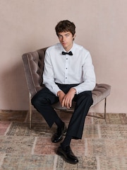 White Regular Fit Occasion Cotton Rich Textured Shirt And Black Satin Bow Tie Set - Image 4 of 10