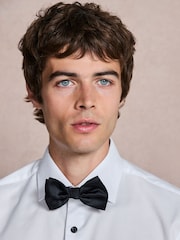 White Regular Fit Occasion Cotton Rich Textured Shirt And Black Satin Bow Tie Set - Image 6 of 10