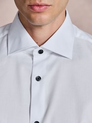 White Regular Fit Occasion Cotton Rich Textured Shirt And Black Satin Bow Tie Set - Image 7 of 10