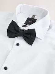 White Regular Fit Occasion Cotton Rich Textured Shirt And Black Satin Bow Tie Set - Image 9 of 10