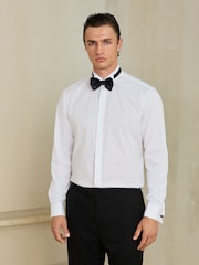 White Regular Fit Occasion Cotton Rich Twill Double Cuff Shirt and Satin Bow Tie Set - Image 1 of 9