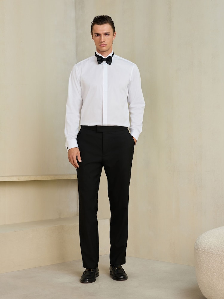 White Regular Fit Occasion Cotton Rich Twill Double Cuff Shirt and Satin Bow Tie Set - Image 2 of 9
