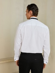 White Regular Fit Occasion Cotton Rich Twill Double Cuff Shirt and Satin Bow Tie Set - Image 3 of 9