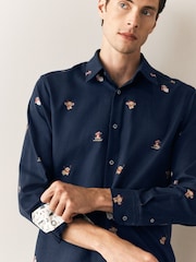 Navy Hamish Regular Fit Embroidered Long Sleeve Christmas Shirt - Image 4 of 8