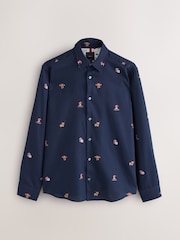 Navy Hamish Regular Fit Embroidered Long Sleeve Christmas Shirt - Image 6 of 8