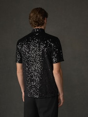 Black Sequin Jersey Short Sleeve Shirt - Image 2 of 5