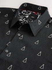Black Regular Fit Embroidered Long Sleeve Christmas Shirt - Image 10 of 10
