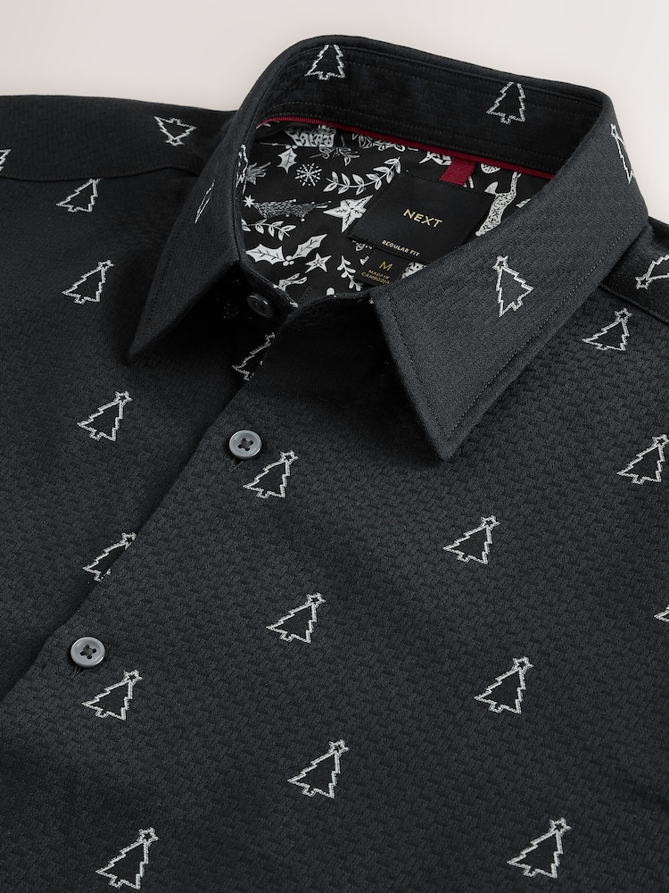 Black Regular Fit Embroidered Long Sleeve Christmas Shirt - Image 10 of 10