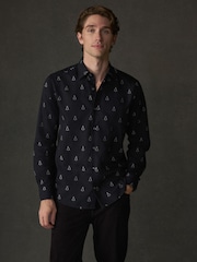 Black Regular Fit Embroidered Long Sleeve Christmas Shirt - Image 4 of 10