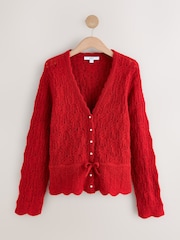 Red Pointelle Knit Tie Waist Cardigan - Image 1 of 3
