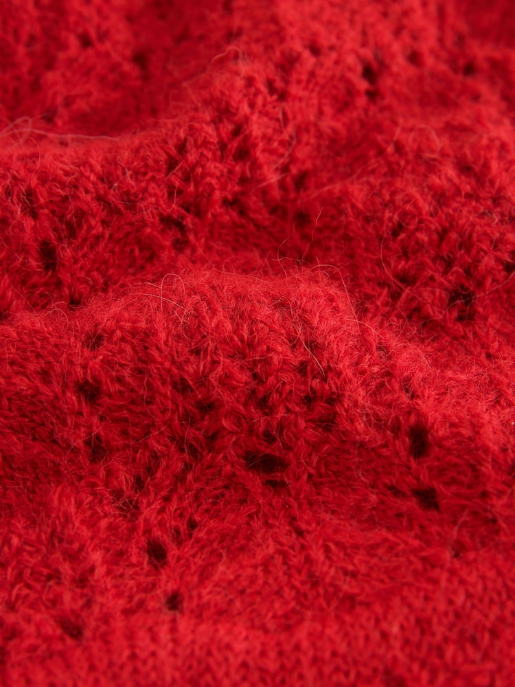 Red Pointelle Knit Tie Waist Cardigan - Image 2 of 3