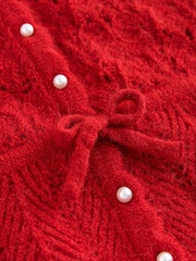 Red Pointelle Knit Tie Waist Cardigan - Image 3 of 3