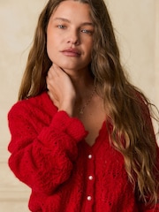 Red Pointelle Tie Waist Knitted Cardigan - Image 5 of 8