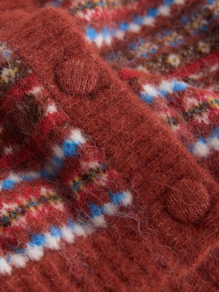 Brown Multi Fairisle Long Sleeve Crew Neck Bomber Cardigan - Image 2 of 3