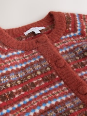 Brown Multi Fairisle Long Sleeve Crew Neck Bomber Cardigan - Image 3 of 3