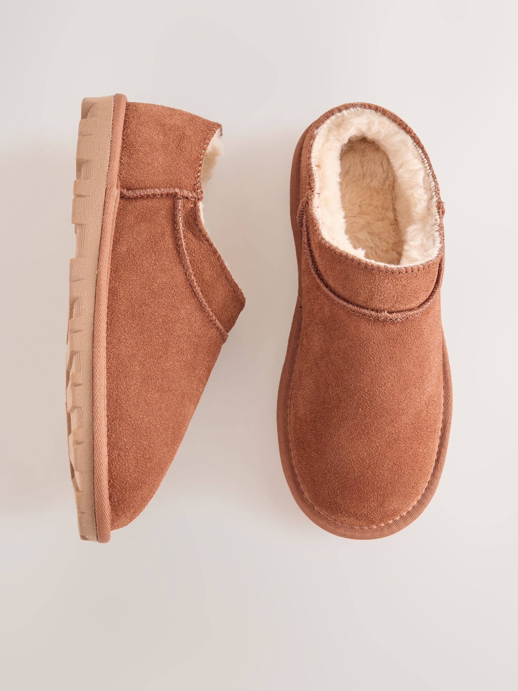 Buy Tan Brown/ Chestnut Suede Mini Boot Slippers from Next Luxembourg