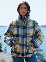 Yellow/Blue Check Short Puffer Jacket with Removable Sleeves - Image 3 of 8