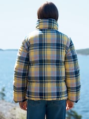 Yellow/Blue Check Short Puffer Jacket with Removable Sleeves - Image 4 of 8