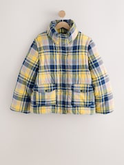 Yellow/Blue Check Short Puffer Jacket with Removable Sleeves - Image 5 of 8