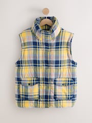 Yellow/Blue Check Short Puffer Jacket with Removable Sleeves - Image 6 of 8