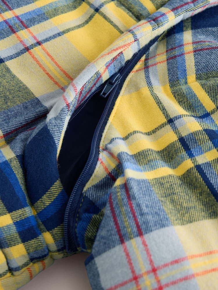 Yellow/Blue Check Short Puffer Jacket with Removable Sleeves - Image 8 of 8 Yellow/Blue Check Short Puffer Jacket with Removable Sleeves - Image 8 of 8