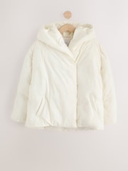 White Shower-Resistant Short Duvet Padded Puffer Jacket - Image 1 of 4
