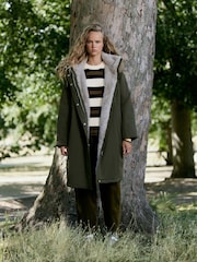 Khaki Green Shower-Resistant Longline Padded Parka Coat with Faux-Fur Hood - Image 1 of 9