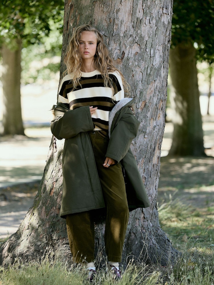 Khaki Green Shower-Resistant Longline Padded Parka Coat with Faux-Fur Hood - Image 2 of 9