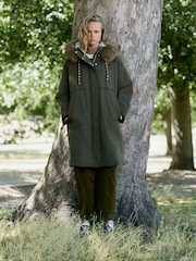 Khaki Green Shower-Resistant Longline Padded Parka Coat with Faux-Fur Hood - Image 3 of 9