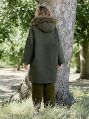 Khaki Green Shower-Resistant Longline Padded Parka Coat with Faux-Fur Hood - Image 4 of 9