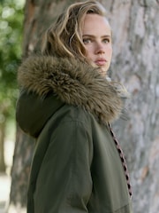 Khaki Green Shower-Resistant Longline Padded Parka Coat with Faux-Fur Hood - Image 5 of 9