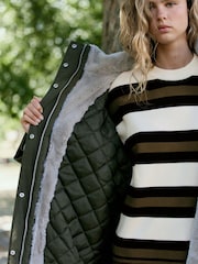 Khaki Green Shower-Resistant Longline Padded Parka Coat with Faux-Fur Hood - Image 6 of 9