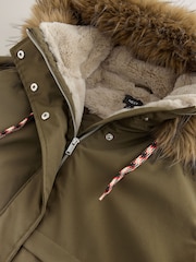 Khaki Green Shower-Resistant Longline Padded Parka Coat with Faux-Fur Hood - Image 8 of 9