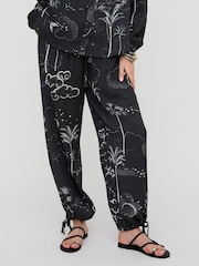 Raffya Black Palm High Waist Trousers - Image 1 of 4