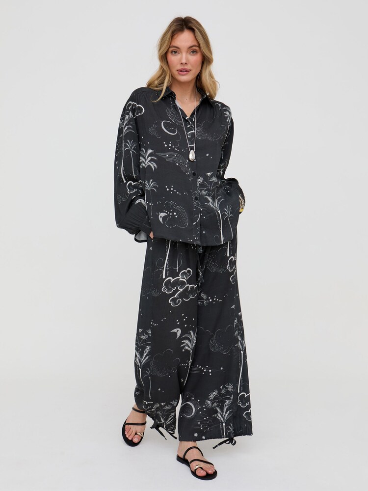 Raffya Black Palm High Waist Trousers - Image 4 of 4