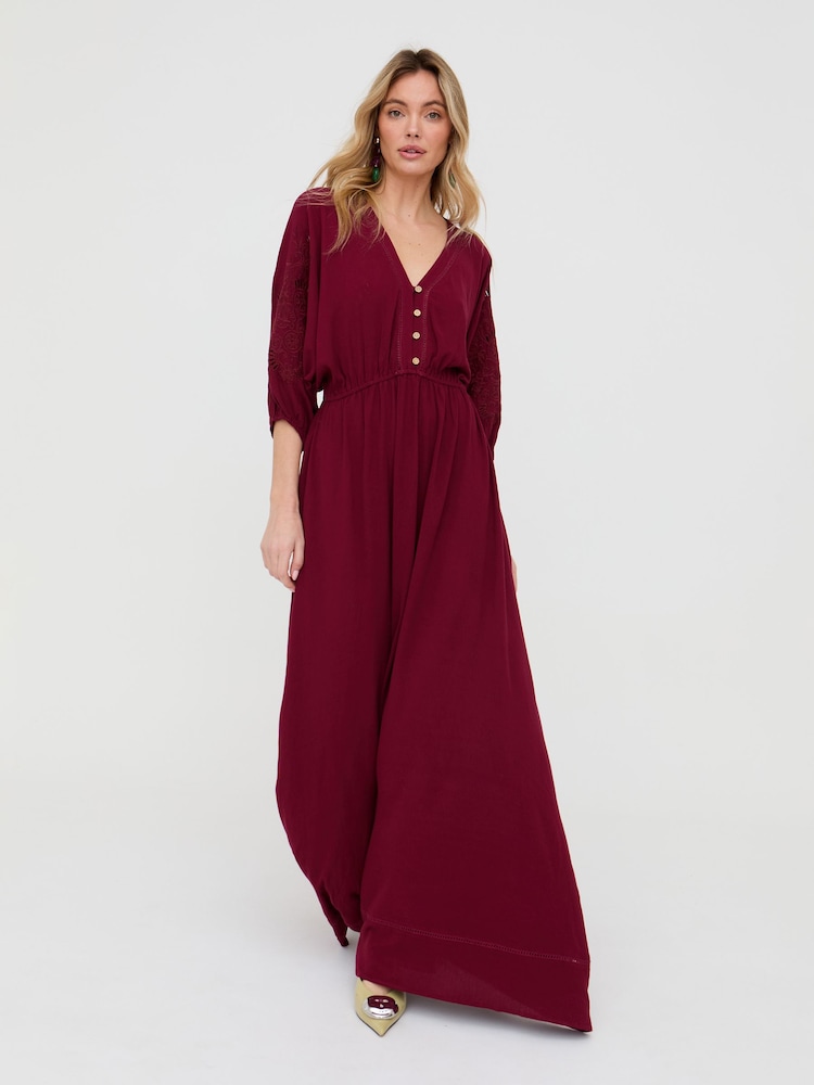 Raffya Purple Somerton Kaftan Style Embroidered Maxi Dress - Image 1 of 5