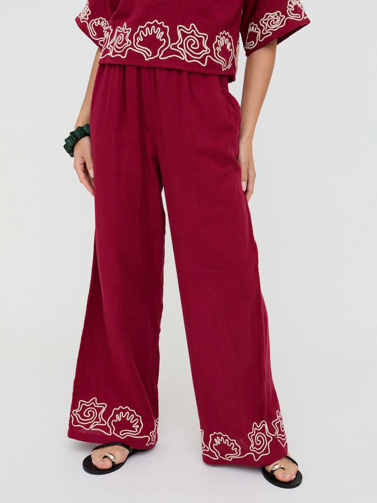Raffya Purple Milly Wide Leg Embroidered Trousers - Image 1 of 3