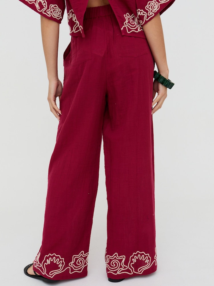 Raffya Purple Milly Wide Leg Embroidered Trousers - Image 2 of 3
