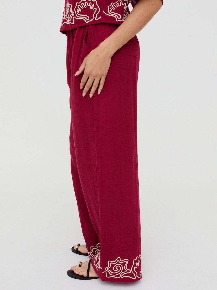 Raffya Purple Milly Wide Leg Embroidered Trousers - Image 3 of 3