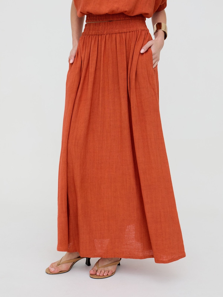 Raffya Brown Sesame Elasticated Waist Maxi Skirt - Image 1 of 6