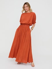 Raffya Brown Sesame Elasticated Waist Maxi Skirt - Image 3 of 6