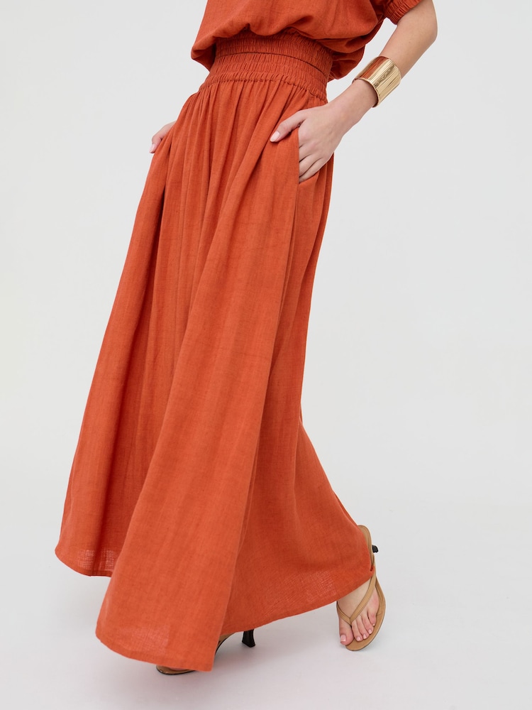 Raffya Brown Sesame Elasticated Waist Maxi Skirt - Image 6 of 6