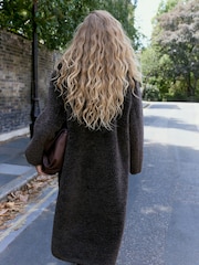 Chocolate Brown Faux-Fur Longline Coat with Scarf - Image 6 of 8