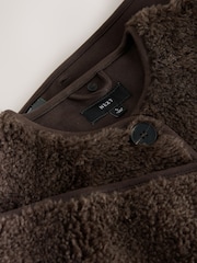 Chocolate Brown Faux-Fur Longline Coat with Scarf - Image 8 of 8