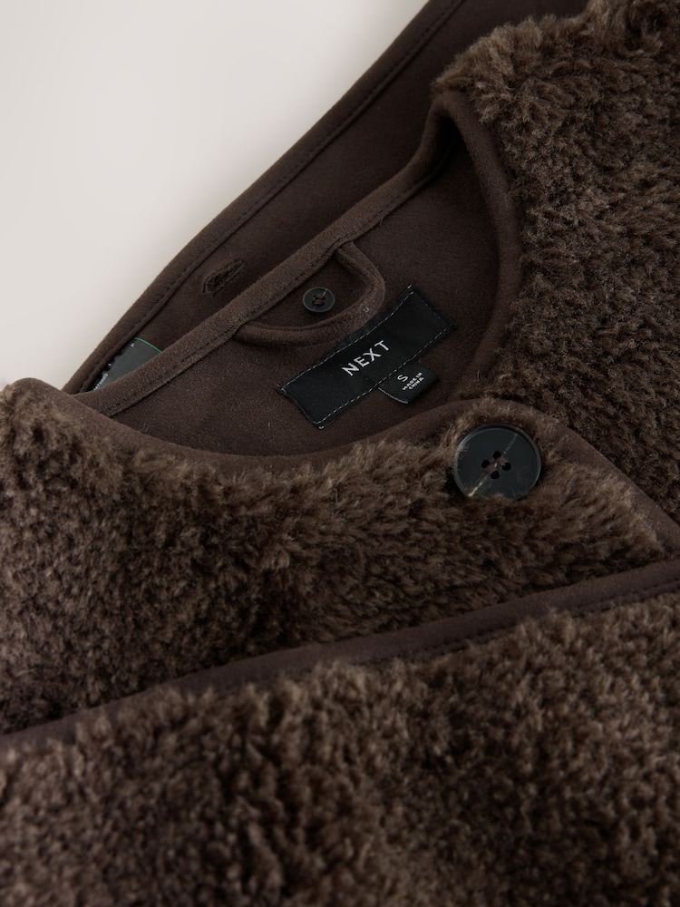 Chocolate Brown Faux-Fur Longline Coat with Scarf - Image 8 of 8